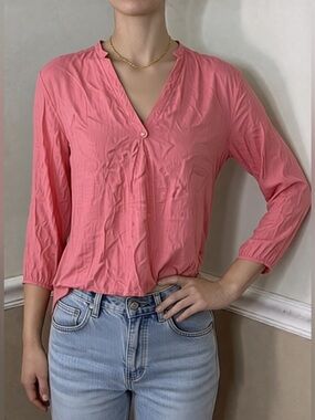 🩷 5 for $20! Calvin Klein Jeans Coral Pink V-Neck Button-Front Blouse